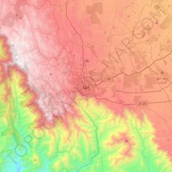 Mapa topográfico Abha, altitude, relevo