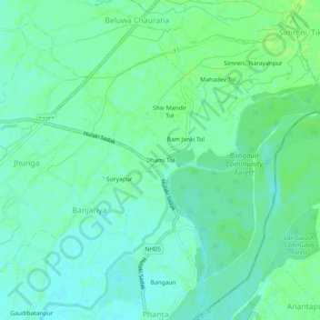 Mapa topográfico Dhami Tol, altitude, relevo