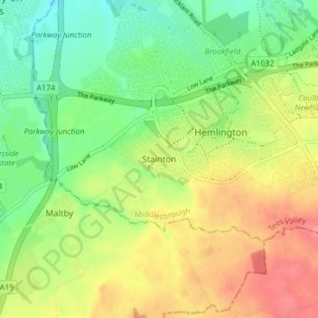 Mapa topográfico Stainton, altitude, relevo