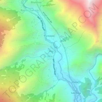 Mapa topográfico Dāna, altitude, relevo