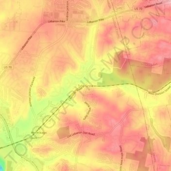 Mapa topográfico Tulip Grove, altitude, relevo