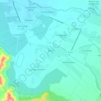 Mapa topográfico Macul, altitude, relevo