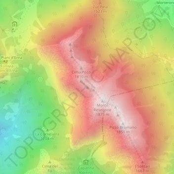 Mapa topográfico Punta Manzoni, altitude, relevo