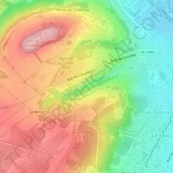 Mapa topográfico Combe Saint-Joseph, altitude, relevo
