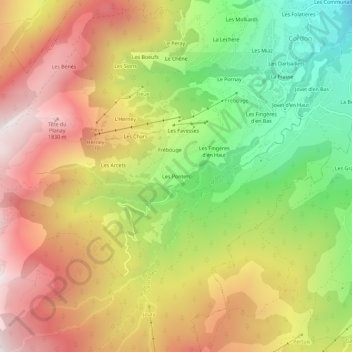 Mapa topográfico Les Pontets, altitude, relevo