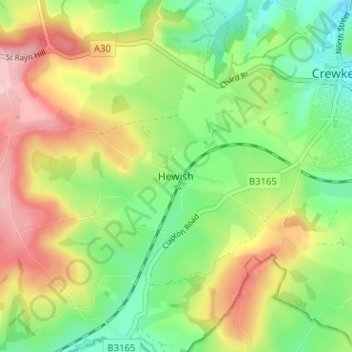 Mapa topográfico Hewish, altitude, relevo