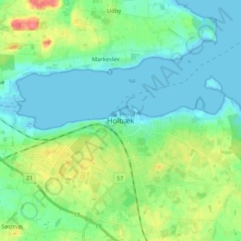 Mapa topográfico Holbæk, altitude, relevo