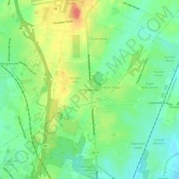 Mapa topográfico Long Meadow, altitude, relevo