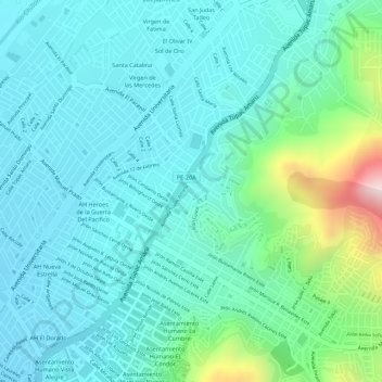 Mapa topográfico 2W, altitude, relevo