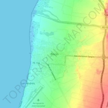 Mapa topográfico Pisco, altitude, relevo