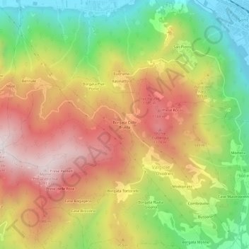Mapa topográfico Borgata Colle Braida, altitude, relevo