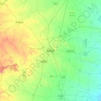 Mapa topográfico Botad, altitude, relevo