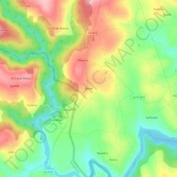 Mapa topográfico Berlai, altitude, relevo