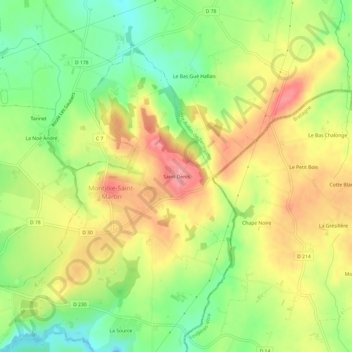 Mapa topográfico Saint-Denis, altitude, relevo