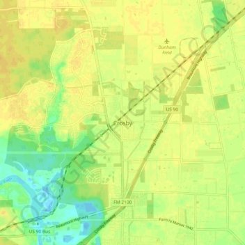 Mapa topográfico Crosby, altitude, relevo