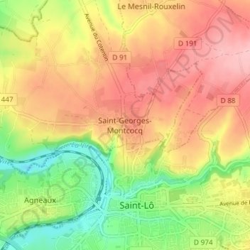 Mapa topográfico Saint-Georges-Montcocq, altitude, relevo