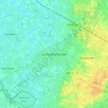 Mapa topográfico Lichtenvoorde, altitude, relevo