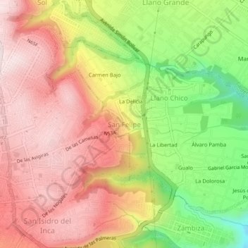 Mapa topográfico San Felipe, altitude, relevo