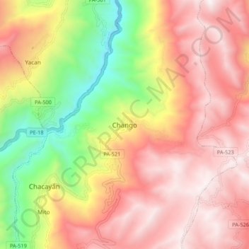 Mapa topográfico Chango, altitude, relevo
