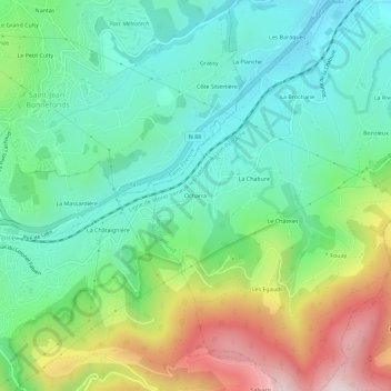 Mapa topográfico Ocharra, altitude, relevo