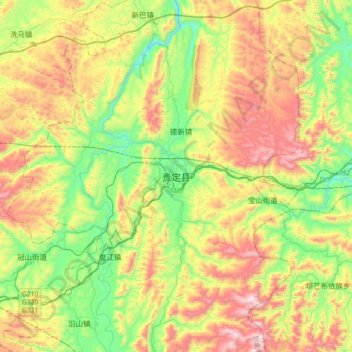 Mapa topográfico 贵定县, altitude, relevo
