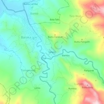 Mapa topográfico Simpin, altitude, relevo