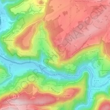 Mapa topográfico Les Sillots, altitude, relevo