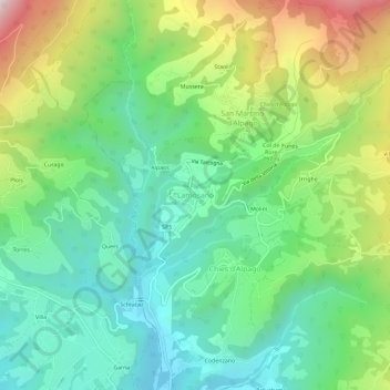 Mapa topográfico Lamosano, altitude, relevo