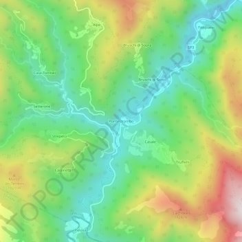 Mapa topográfico Pontestrambo, altitude, relevo