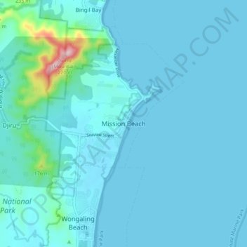 Mapa topográfico Mission Beach, altitude, relevo