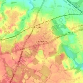 Mapa topográfico Sandiway, altitude, relevo