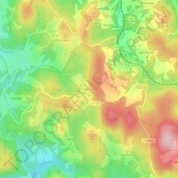 Mapa topográfico Le Mas Vallier, altitude, relevo