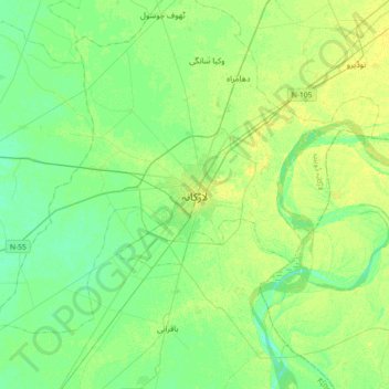 Mapa topográfico Larkana, altitude, relevo