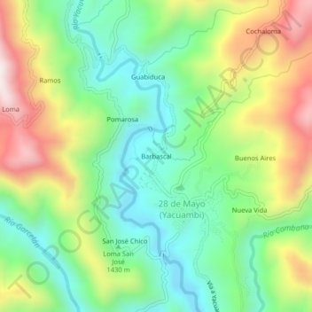 Mapa topográfico Barbascal, altitude, relevo