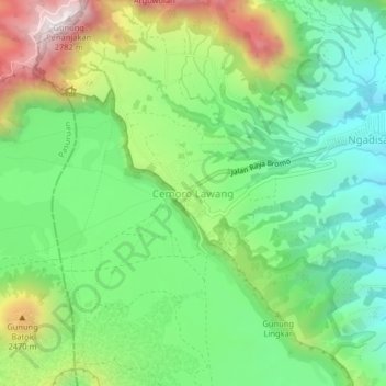 Mapa topográfico Cemorolawang, altitude, relevo