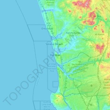Mapa topográfico Del Mar, altitude, relevo