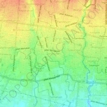 Mapa topográfico Sorosutan, altitude, relevo