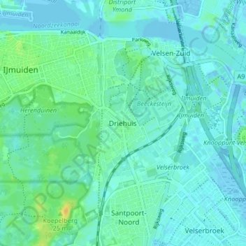 Mapa topográfico Driehuis, altitude, relevo