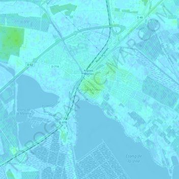 Mapa topográfico Aigues-Mortes, altitude, relevo