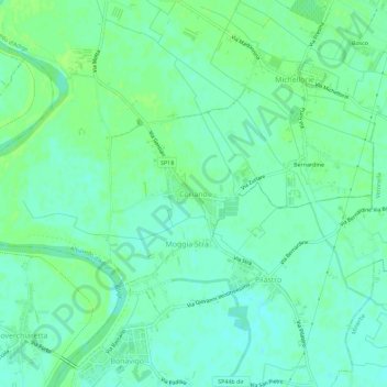 Mapa topográfico Coriano, altitude, relevo
