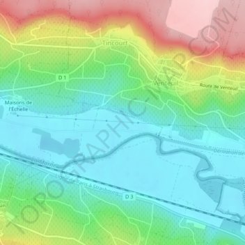 Mapa topográfico Les Crayères, altitude, relevo