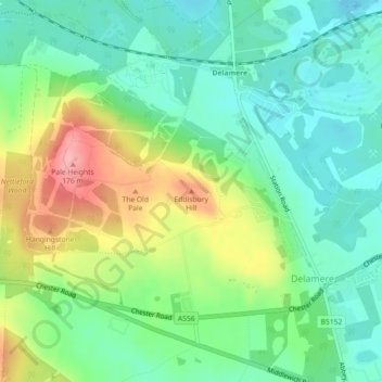 Mapa topográfico Eddisbury Hill, altitude, relevo