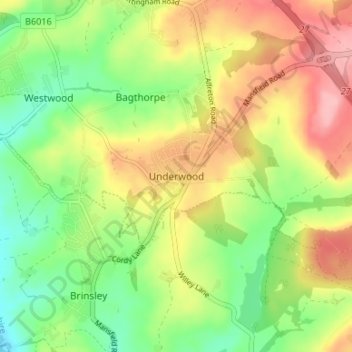 Mapa topográfico Underwood, altitude, relevo