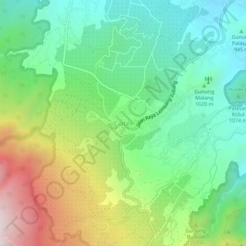 Mapa topográfico Ciater, altitude, relevo
