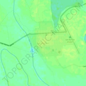 Mapa topográfico San Ramon, altitude, relevo