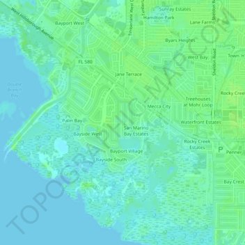 Mapa topográfico Bay Port Colony, altitude, relevo