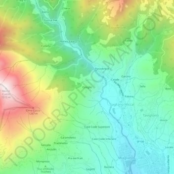 Mapa topográfico Oneglie, altitude, relevo