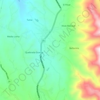 Mapa topográfico Farallones, altitude, relevo