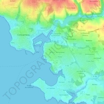 Mapa topográfico Le Rouz, altitude, relevo