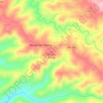 Mapa topográfico Soeiras, altitude, relevo